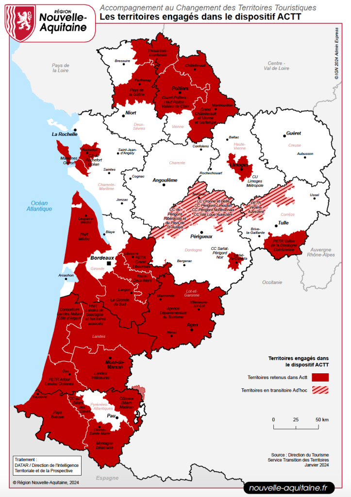 Carte des territoires engagés dans le dispositif Accompagnement aux Changements des Territoires Touristiques